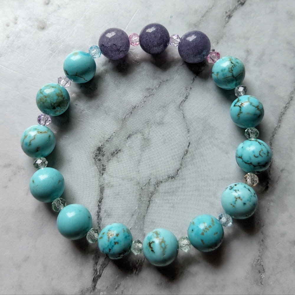 Turquoise Angelite Crystal gemstone 10mm bead stretch bracelet - Picture 4 of 6